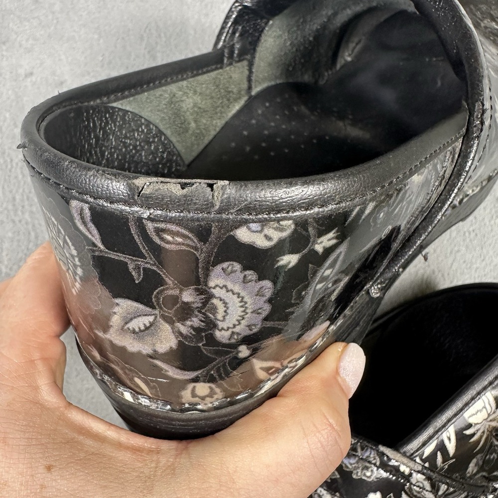 Dansko Professional Floral Patent Leather Clogs Black Silver EU 43 US 12.5 - Picture 5 of 7